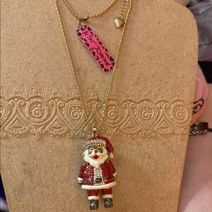 NWT & Retired 19” Betsy Johnson Santa Claus Pendant Necklace articulated